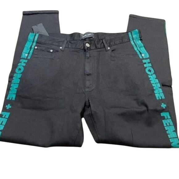 Homme + Femme Black Green Stripe Tesla Jeans Slim Fit, Unisex 28, New with Tag - Picture 5 of 11